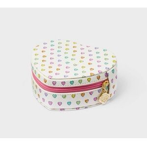 Kids Heart Print Jewelry Case - White with Pink Zipper